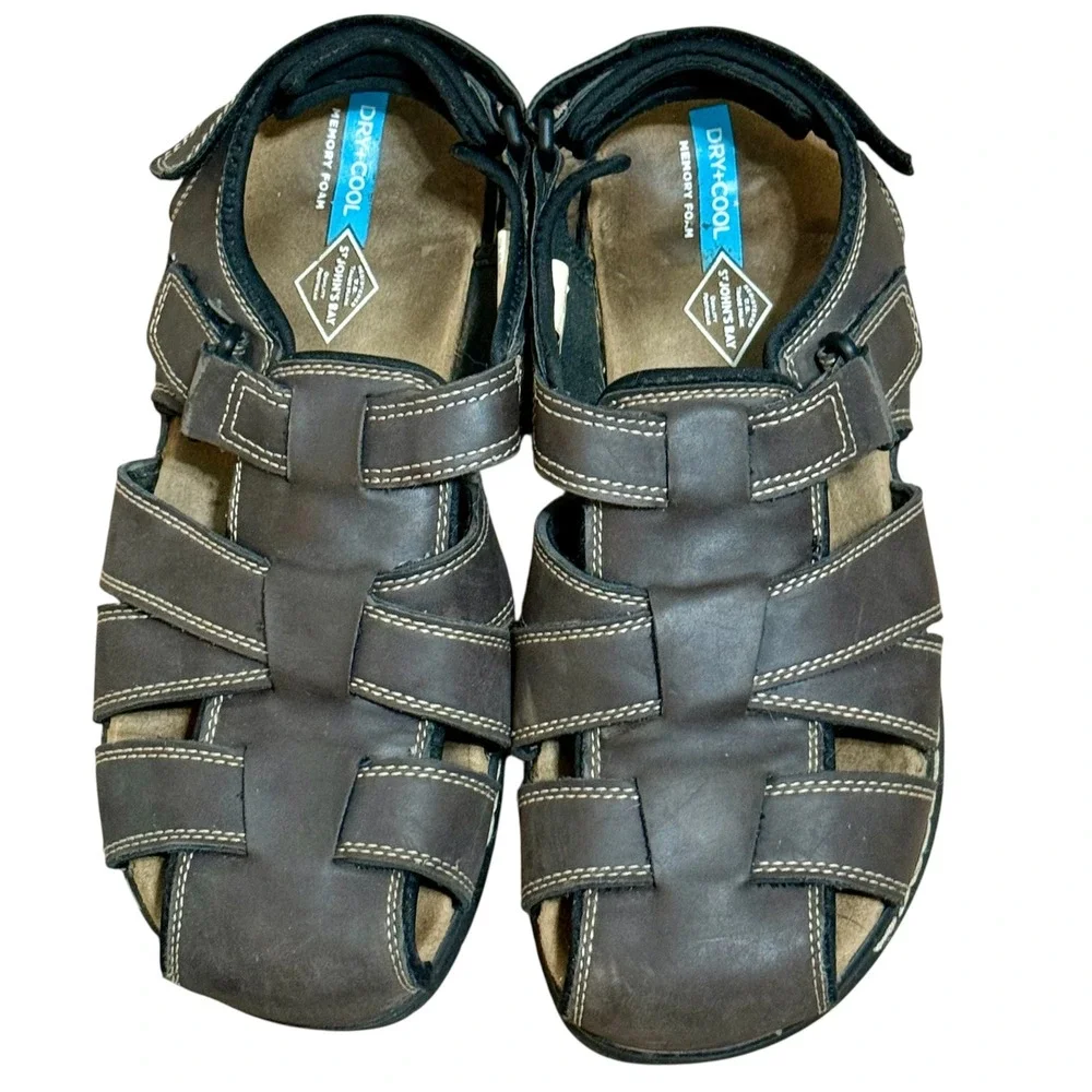St Johns Bay Felix Mens 11M Dark Brown Fisherman Sandals‎ Memory Foam SJB FELIX